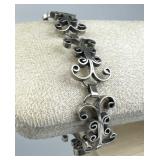 925 Silver Mexico Vintage Frilly Scroll Bracelet