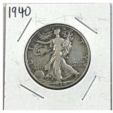 1940 Walking Liberty Silver Half Dollar, US 90%