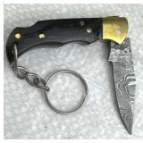 Damascus Steel Folding Blade Keychain Knife