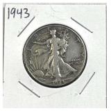 1943 Walking Liberty Silver Half Dollar, US 90%