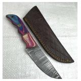 Damascus Steel Fixed Blade Knife w/ Sheath
