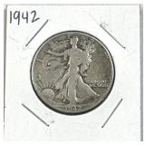 1942 Walking Liberty Silver Half Dollar, US 90%