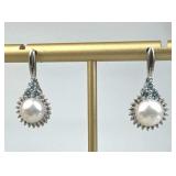 925 Silver Blue & White Topaz Pearl Dangling Post