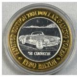 3/5th Oz Silver Strike Casino Token, Corvette