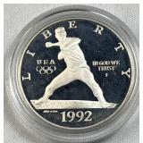 1992 Silver Proof Baseball Olympics Dollar 90%