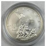 2005 Silver Uncirc. Marines Iwo Jima Dollar 90%