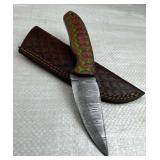Damascus Steel Fixed Blade Knife w/ Sheath