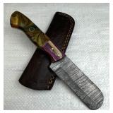 Damascus Steel Fixed Blade Knife w/ Sheath