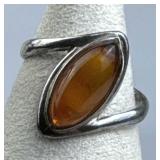 925 Silver Marquise-Shaped Baltic Amber Ring