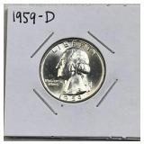 1959-D Washington Silver Quarter, US 90% BU