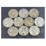 (10) 1942-45 Silver WWII Era War Nickels, 35%