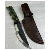 Lg Handmade Steel Fixed Blade Knife w/ Sheath