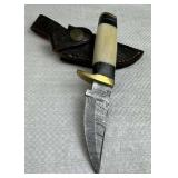Damascus Steel Fixed Blade Knife w/ Sheath