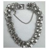 925 Silver Triple Link Charm Bracelet w/ Safety Ch
