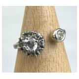 925 Silver Adj. Open Front White Topaz Spinner Rin