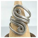 925 Silver Modernist Swirl Bypass Textured Ring