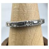 925 Silver Diamond Cut Floral Thin Milgrain Band R