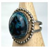 925 Silver Beaded Frame Chrysocolla Ring