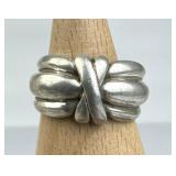 925 Silver Ribbed X Crossover Band Ring