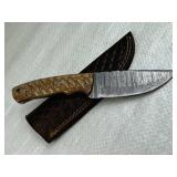 Damascus Steel Fixed Blade Knife w/ Sheath