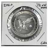 1/2oz Silver 2020 Canada Red-Tailed Hawk .9999