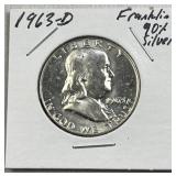 1963-D Franklin Silver Half Dollar, US 90% Coin