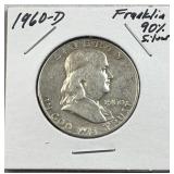 1960-D Franklin Silver Half Dollar, US 90% Coin