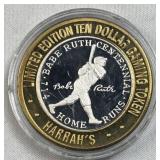 3/5th Oz Silver Strike Casino Token, Babe Ruth