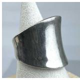 999 Silver Concave Wavy Wide Cigar Band Ring