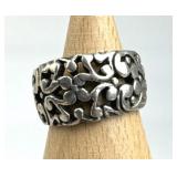 925 Silver Solid Wide Openwork Filigree Band Ring
