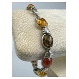 925 Silver Tri-Color Baltic Amber Link Bracelet