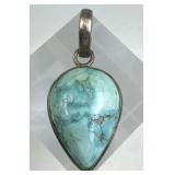 925 Silver Large Teardrop Blue Turquoise Pendant