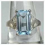 925 Silver Large Emerald Cut Sky Blue Topaz Ring