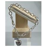 925 Silver Oval Link Charm Bracelet w/ Heart Charm