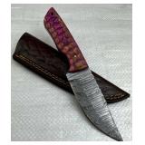 Damascus Steel Fixed Blade Knife w/ Sheath