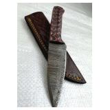 Damascus Steel Fixed Blade Knife w/ Sheath