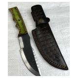 Lg Handmade Steel Fixed Blade Knife w/ Sheath