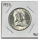1952 Franklin Silver Half Dollar, US 90% Coin