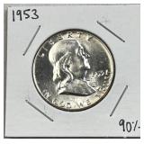 1953 Franklin Silver Half Dollar, US 90% Coin