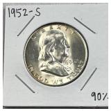 1952-S Franklin Silver Half Dollar, US 90% Coin