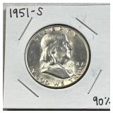 1951-S Franklin Silver Half Dollar, US 90% Coin