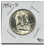1952-D Franklin Silver Half Dollar, US 90% Coin