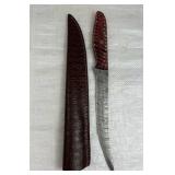 Damascus Steel Fixed Long Fillet Knife w/ Sheath