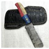 Damascus Steel TX Fixed Blade Knife w/ Sheath