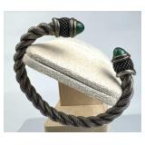925 SIlver & 18K Twisted Rope Chrysoprase Cuff