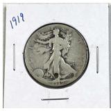 1919 Walking Liberty Silver Half Dollar, US 90%