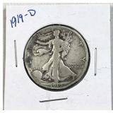 1919-D Walking Liberty Silver Half Dollar, US 90%