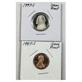 1997-S Gem Proof Jefferson 5c & Lincoln 1c