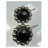 925 Silver Round Beaded Black Tourmaline Earrings