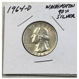 1964-D Silver Washington Quarter, 90% Coin